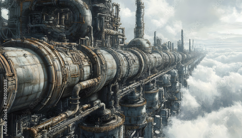 An industrial plant with intricate piping and valves stretches into the horizon, illustrating the complexity of modern industry - An industrial plant with intricate piping and valves stretches into the horizon, illustrating the complexity of modern industry -