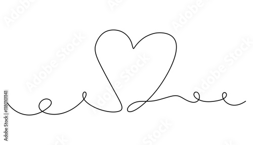 One continuous line heart drawing. Minimalist linear romantic love symbol heart shape for valentines day greeting card design. Vector isolated illustration
