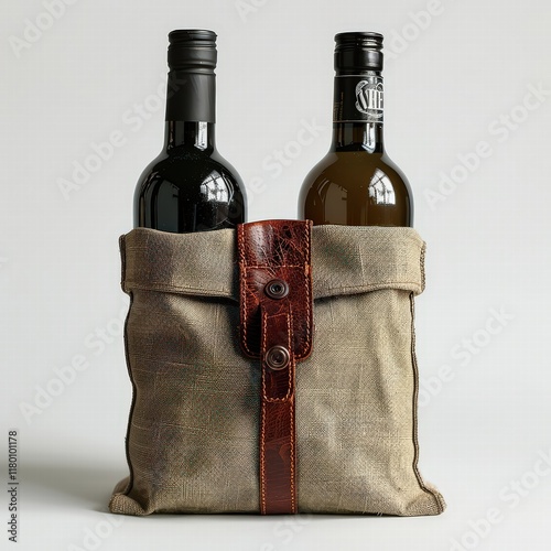 Mockup of a Blank Chic Designer Wine Tote Isolated on White Background photo