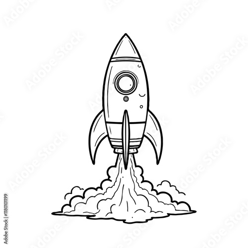 Rocket launching with smoke clouds in black and white