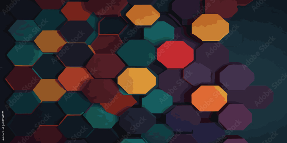Fototapeta premium Abstract 3d hexagon gradient colorful pattern with dark and technology style honeycomb colorful dark texture background. Vector illustration.