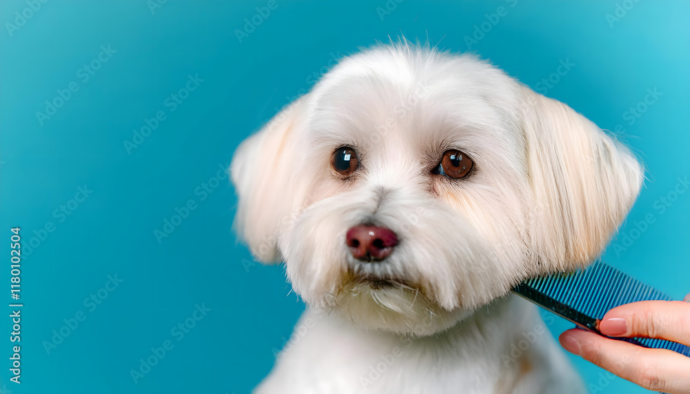 dog, groomer, salon, hair, dress, cut, white, ad, close up, new, maltese, animal, puppy, marketing, advertising, portrait, scissors, comb, hand, with, on, solid, turquoise, blue, background, studio, 1 dog, groomer, salon, hair, dress, cut, white, ad, close up, new, maltese, animal, puppy, marketing, advertising, portrait, scissors, comb, hand, with, on, solid, turquoise, blue, background, studio, 1