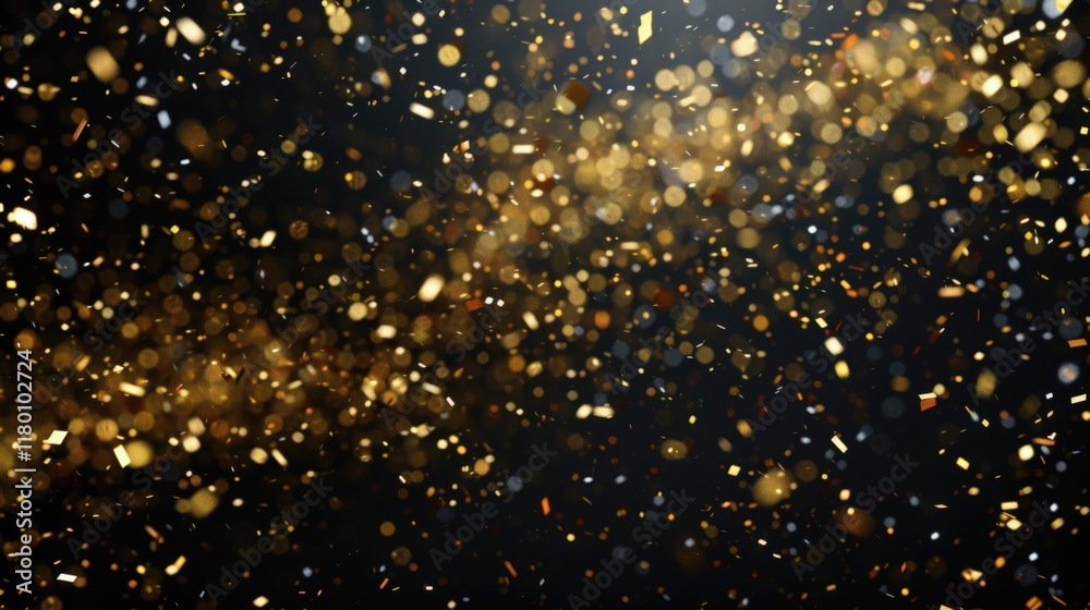 Gold Glitter Confetti Falling on Black Background Celebration Idea, Generative AI Gold Glitter Confetti Falling on Black Background Celebration Idea, Generative AI