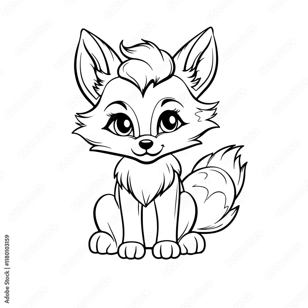 Obraz premium Charming Little Fox Drawing in Black and White for Kids' Coloring Page