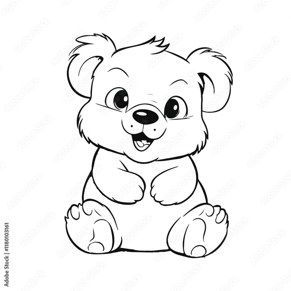 Fototapeta premium Cute Little Bear Outline Drawing for Fun Coloring