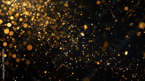 Gold Glitter Confetti Falling on Black Background Celebration Idea, Generative AI