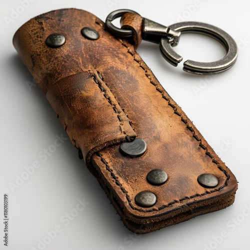 Mockup of a Blank Chic Leather Key Holder Isolated on White Background photo