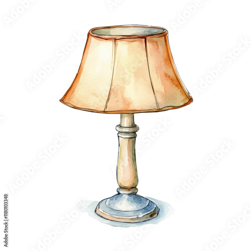 A watercolor vector of a bedside lamp, isolated on a white background. Bedside lamp vector.
