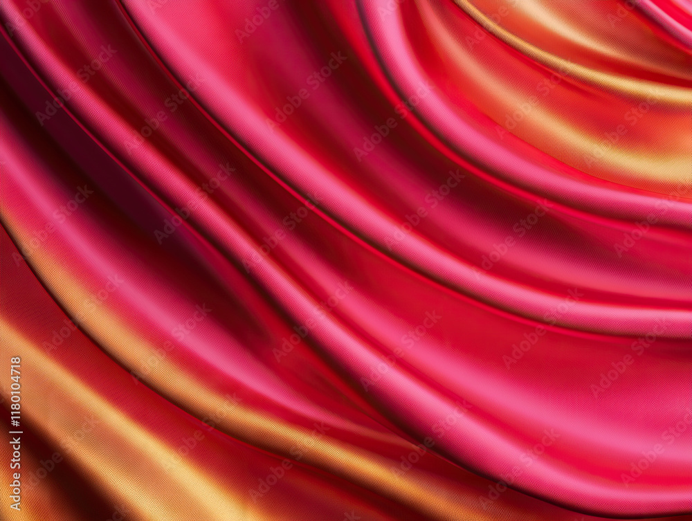 Fototapeta premium Vibrant red and gold silk fabric drapes elegantly, creating undulating waves of color and texture