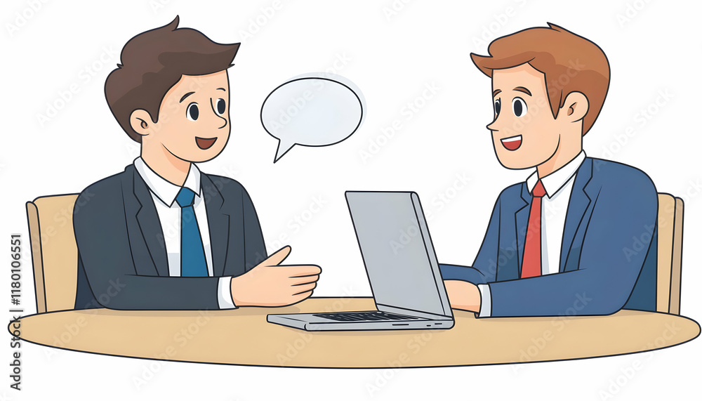 Businessman Explaining Something to a Colleague Using a Laptop at Office - Businessman Explaining Something to a Colleague Using a Laptop at Office -