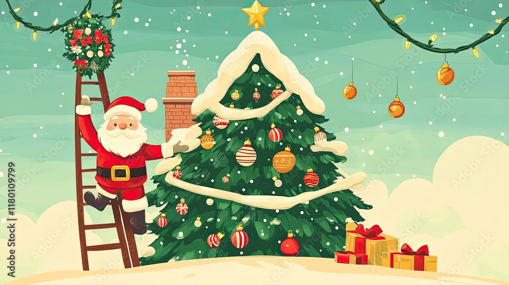 House and Santa Claus Hanging on Christmas Tree House and Santa Claus Hanging on Christmas Tree