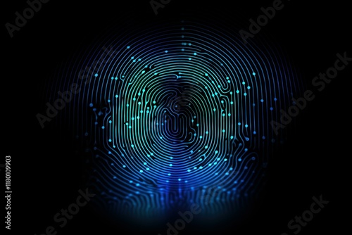 Obraz na płótnie Fingerprint glowing with electronic circuits, symbolizing biometric identification and data security w salonie