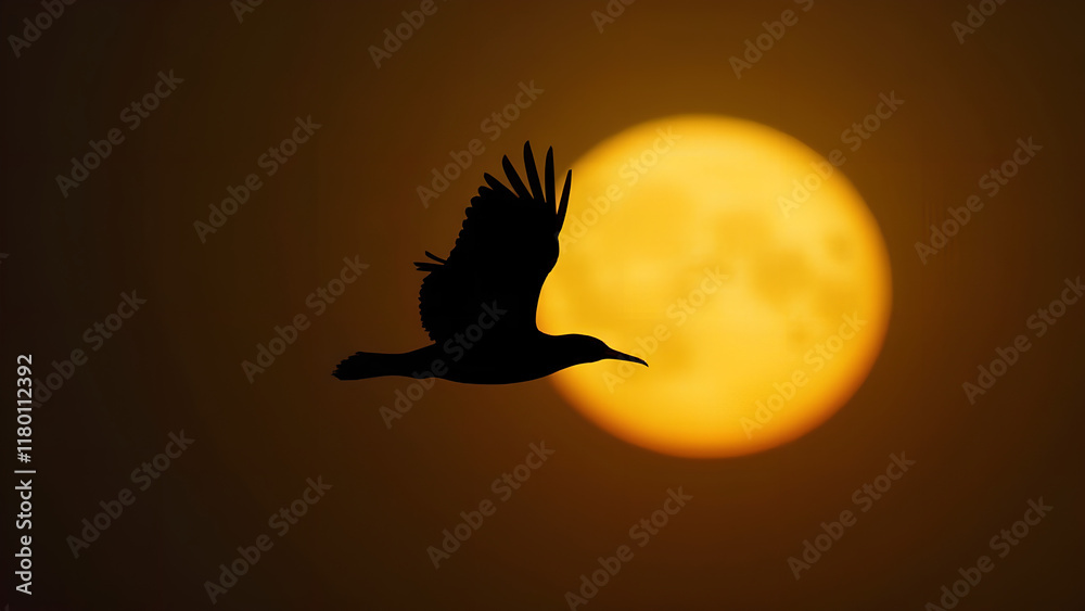 Fototapeta premium Bird Silhouette Against Full Moon
