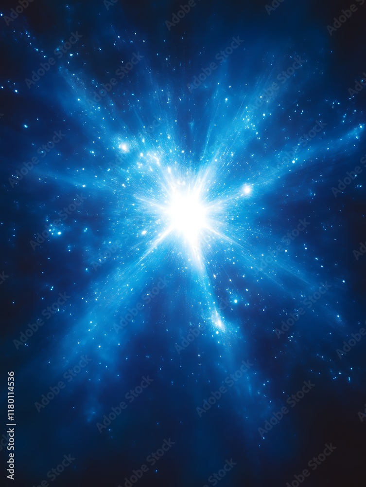 Fototapeta premium Bright blue energy burst explosion in space.