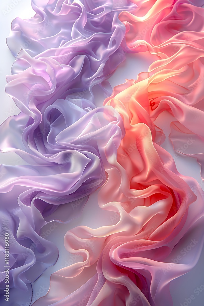 Fototapeta premium Pastel waves of pink, lavender, and peach merging on a clean white backdrop.