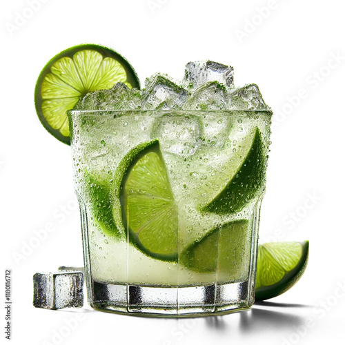 Classic Brazilian Caipirinha on White Background