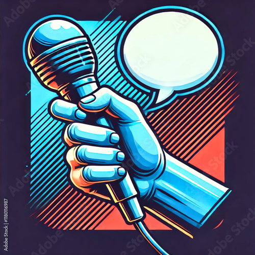 Hand Holding Microphone with Message Bubble