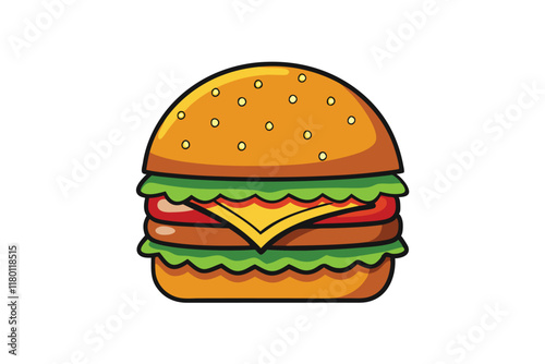 Whimsical hamburger icon with bold layers and bright design, perfect for fast food branding, advertising, or playful illustrations