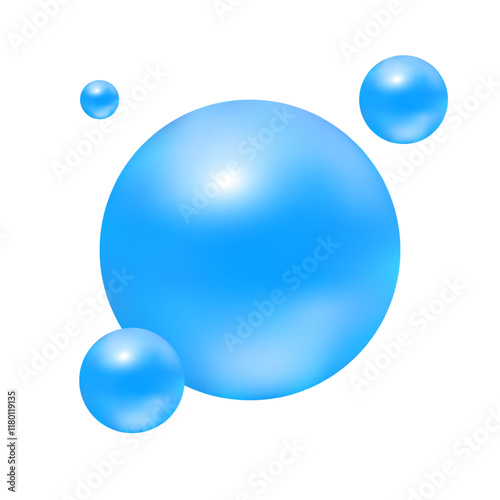 Molecule models blue and chemical formulas. isolated on white background, vector illustration
