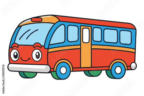 Playful vector illustration of a bus with vibrant colors, ideal for childrens apps, transportation themes, or graphic projects