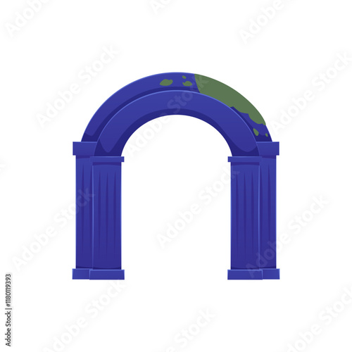Ancient arch ruin of Atlantis, vector stone archway building or monument with mud of lost city underwater at ocean, sea