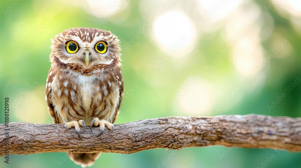 A small owl sitting on a tree branch A small owl sitting on a tree branch