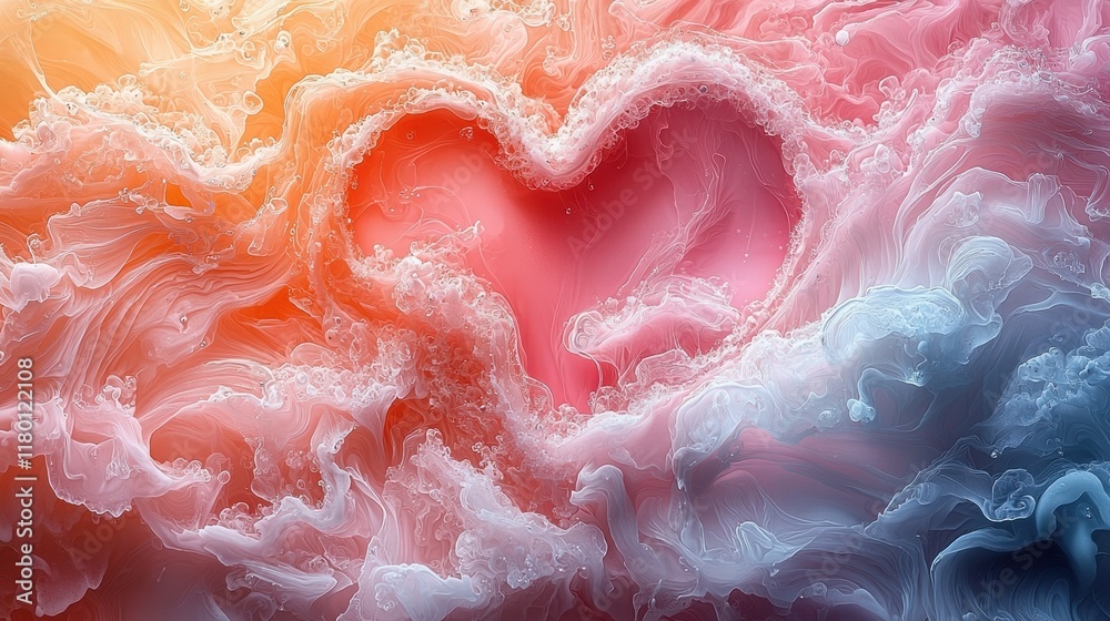 Heart of Whimsical Clouds: An abstract image featuring a heart-shaped void nestled within a swirling, pastel-colored cloud-like formation. The colors evoke a feeling of warmth, romance. Heart of Whimsical Clouds: An abstract image featuring a heart-shaped void nestled within a swirling, pastel-colored cloud-like formation. The colors evoke a feeling of warmth, romance.