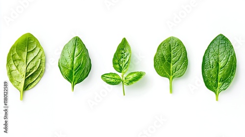   Green leaves atop white countertop on a white surface