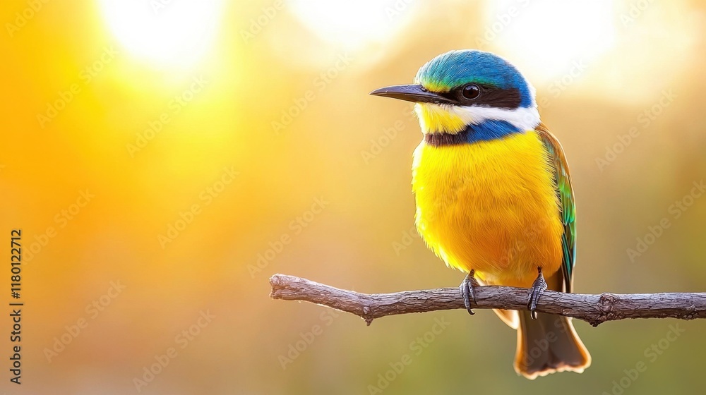 Obraz premium A colorful bird sitting on a branch in the sunlight