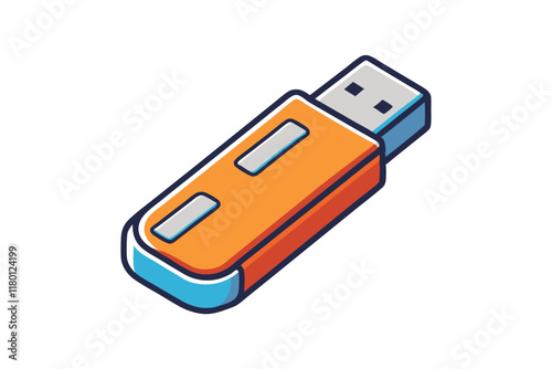 Flash drive icon illustration in vibrant colors, symbolizing portable storage and data transfer with an orange and blue design