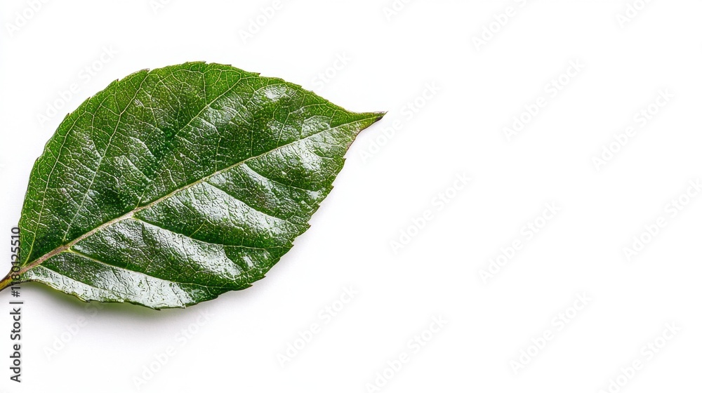 Obraz premium A single green leaf on a white background