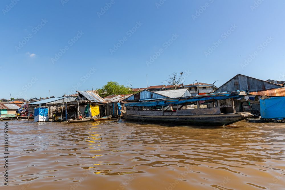 Iquitos, Peru, June 23, 2024. Belen neighborhood is also known as the Venice of the Amazon, here people live in wooden houses built on the Itaya River. Iquitos, Peru, June 23, 2024. Belen neighborhood is also known as the Venice of the Amazon, here people live in wooden houses built on the Itaya River.