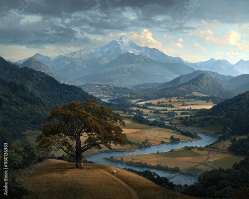 Sustainable agriculture promotion to combat world hunger in verdant mountain landscape