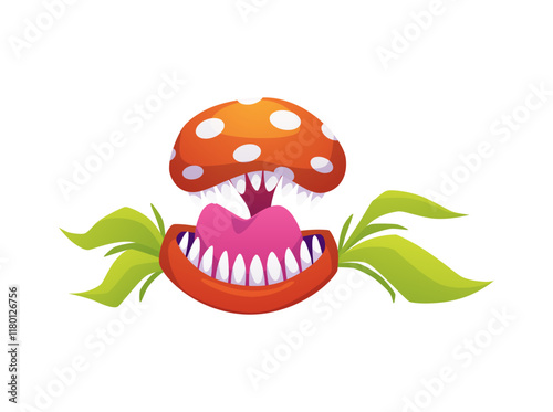 Vector illustration of a monster plant with sharp teeth and a spotted pattern.