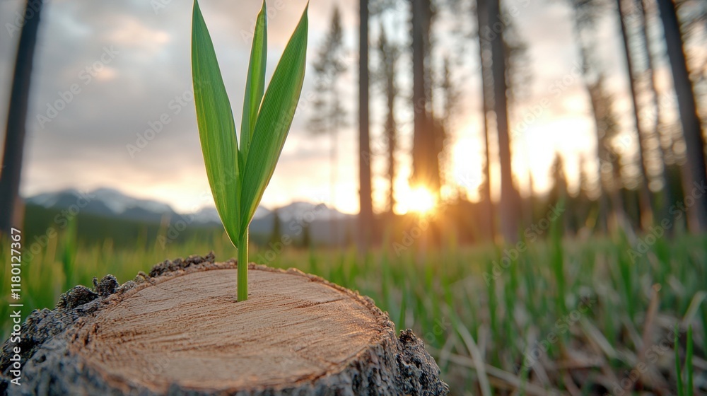 Obraz premium A small plant growing out of a tree stump in a forest
