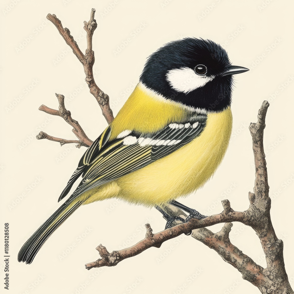 Fototapeta premium A bird is seen sitting peacefully on the top of a tree branch, enjoying its surroundings