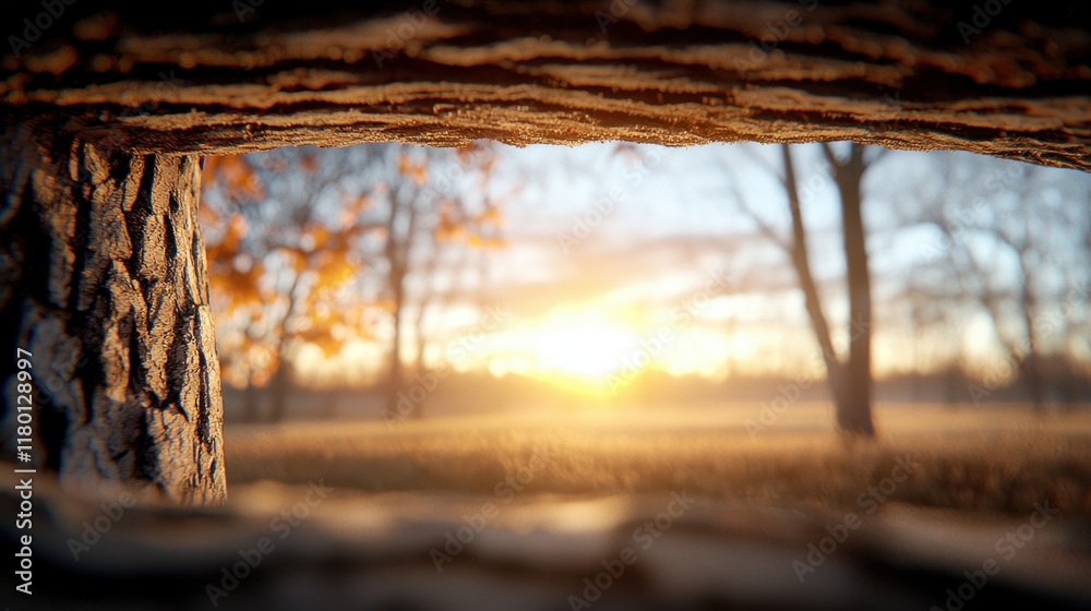 Obraz premium A view of the sun setting through a hole in a tree