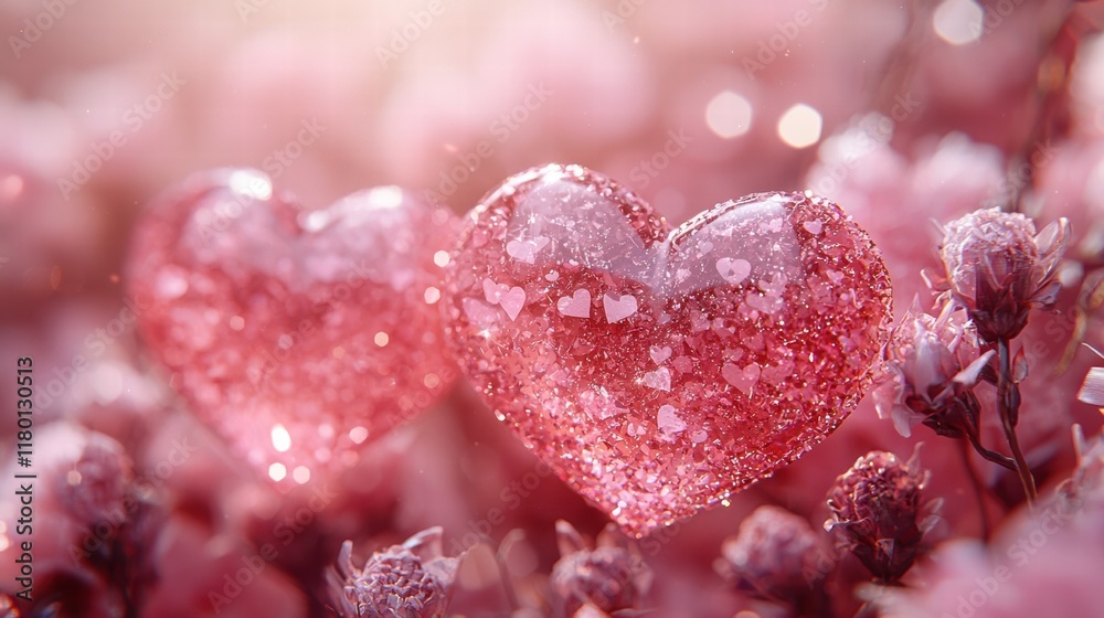 Love in the Frost: Two delicate hearts, frosted with a gentle dusting of snow, nestled amongst delicate pink blossoms. A tender image of love and resilience, captured in the soft light of winter. Love in the Frost: Two delicate hearts, frosted with a gentle dusting of snow, nestled amongst delicate pink blossoms. A tender image of love and resilience, captured in the soft light of winter.