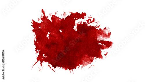 Horror bloody splash and blobs in horrible crime shapes drips isolated on white background, Background with big red splash and place for your text.