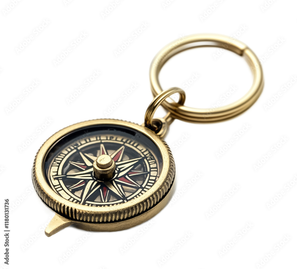 Compact Compass Keychain for Navigation Isolated on White Background Compact Compass Keychain for Navigation Isolated on White Background