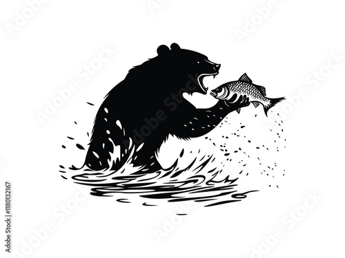 Bear Fishing Silhouettes: Wildlife Clipart for Creative Designs
