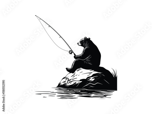 Bear Fishing Silhouettes: Wildlife Clipart for Creative Designs
