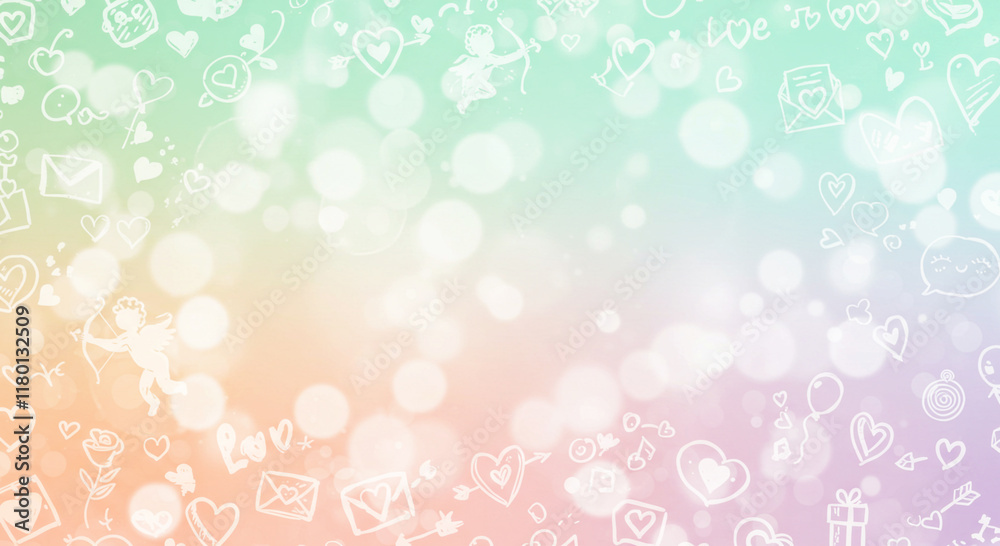Pastel Love Doodle Background - Cute Valentine’s Day Design with Heart Icons and Cupid Sketches Pastel Love Doodle Background - Cute Valentine’s Day Design with Heart Icons and Cupid Sketches