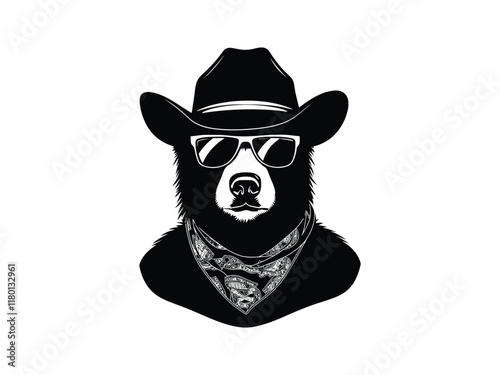 Stylish Cowboy Bear Silhouette with Sunglasses | Animal Vector Art photo