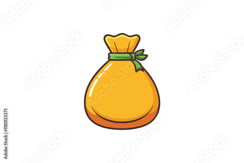 cheerful cartoon money bag character with dollar sign, bright yellow design, and happy face, symbolizing financial success and prosperity