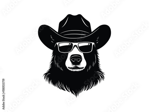 Stylish Cowboy Bear Silhouette with Sunglasses | Animal Vector Art