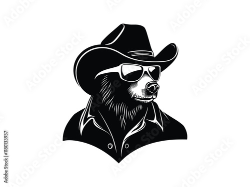 Stylish Cowboy Bear Silhouette with Sunglasses | Animal Vector Art