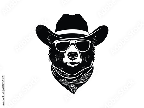 Stylish Cowboy Bear Silhouette with Sunglasses | Animal Vector Art