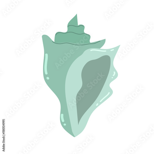 Seashell cartoon illustration. Summer time, beach, holidays. Water, sea life. Vector isolated on white background