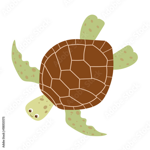 Cute turtle for children background. Under the sea, water animal character, ocean fauna. Flat vector design